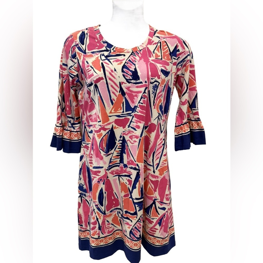 Barbara Erickson Colorful Abstract Sailboat Print Dress, Large